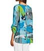 Color:Abstract Multi - Image 4 - Abstract Print Woven Crew Neck 3/4 Sleeve Hi-Low Hem Tunic
