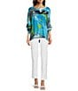 Color:Abstract Multi - Image 5 - Abstract Print Woven Crew Neck 3/4 Sleeve Hi-Low Hem Tunic