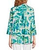 Color:Blue Print - Image 2 - Abstract Print Woven Point Collar 3/4 Sleeve Vented Hem Button-Front Tunic
