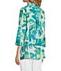Color:Blue Print - Image 4 - Abstract Print Woven Point Collar 3/4 Sleeve Vented Hem Button-Front Tunic