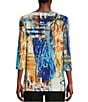 Color:Multi - Image 2 - Abstract Print Woven Scoop Neck 3/4 Sleeve Pop Over Tunic