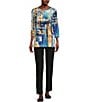 Color:Multi - Image 3 - Abstract Print Woven Scoop Neck 3/4 Sleeve Pop Over Tunic