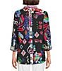Ali Miles Abstract Printed Woven Wire Collar 3/4 Sleeve Button Front Tunic, Color:Abstract Multi - Image 2