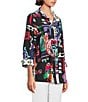 Ali Miles Abstract Printed Woven Wire Collar 3/4 Sleeve Button Front Tunic, Color:Abstract Multi - Image 3