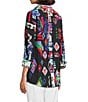 Ali Miles Abstract Printed Woven Wire Collar 3/4 Sleeve Button Front Tunic, Color:Abstract Multi - Image 4