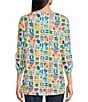 Color:Tile Multi - Image 2 - Abstract Tile Print Knit Round Neck 3/4 Sleeve Tunic
