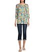 Color:Tile Multi - Image 3 - Abstract Tile Print Knit Round Neck 3/4 Sleeve Tunic