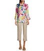 Ali Miles Abstract Wire Collar 3/4 Sleeve Button-Front Jacket, Color:Abstract Multi - Image 3