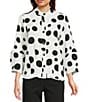Ali Miles All-Over Dot Print Banded Collar 3/4 Sleeve Hi-Low Hem Button Front Blouse - Image 1