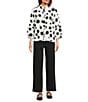 Ali Miles All-Over Dot Print Banded Collar 3/4 Sleeve Hi-Low Hem Button Front Blouse - Image 3