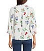 Ali Miles All-Over Floral Multi Print Linen Blend Point Collar Elbow Sleeve Button Front Tunic, Color:Floral Multi - Image 2