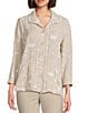 Ali Miles All-Over Geo Print Point Collar 3/4 Cinched Sleeve Button Front Tunic, Color:Khaki - Image 1