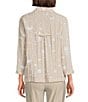 Ali Miles All-Over Geo Print Point Collar 3/4 Cinched Sleeve Button Front Tunic, Color:Khaki - Image 2