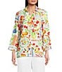 Ali Miles Allover Multi Fruit Print Point Collar 3/4 Roll-Tab Sleeve Button-Front Shirt - Image 1