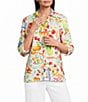 Ali Miles Allover Multi Fruit Print Point Collar 3/4 Roll-Tab Sleeve Button-Front Shirt - Image 3