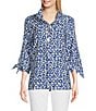 Color:Blue Print - Image 1 - Blue Print Wire Collar 3/4 Sleeve Pullover Tunic