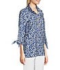 Color:Blue Print - Image 3 - Blue Print Wire Collar 3/4 Sleeve Pullover Tunic