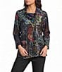 Ali Miles Brushed Knit Floral Abstract Cowl Neck 3/4 Sleeve Pullover Top - Image 1