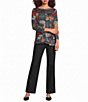 Ali Miles Brushed Knit Geometric Multi Print Round Neck 3/4 Sleeve Pullover Top - Image 3
