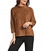 Ali Miles Brushed Knit Jacquard Mock Neck 3/4 Sleeve Top - Image 1