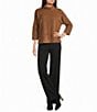Ali Miles Brushed Knit Jacquard Mock Neck 3/4 Sleeve Top - Image 3