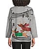Ali Miles Brushed Knit Placed Animal Print Cowl Collar 3/4 Sleeve Front Drawstrings Top - Image 2