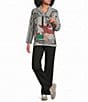Ali Miles Brushed Knit Placed Animal Print Cowl Collar 3/4 Sleeve Front Drawstrings Top - Image 3