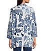 Ali Miles Burnout Knit 3/4 Sleeve Open-Front Kimono Jacket, Color:White/Blue - Image 2