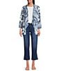 Ali Miles Burnout Knit 3/4 Sleeve Open-Front Kimono Jacket, Color:White/Blue - Image 3