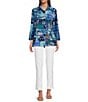 Ali Miles City Print Stand Collar 3/4 Sleeve Button-Front Tunic, Color:City Print - Image 3