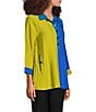 Ali Miles Color Block Point Collar 3/4 Cuff Sleeve Front Button Pop-Over Tunic, Color:Deep Olive - Image 3