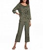 Ali Miles Coordinating Applique Drawstring Straight Pull-On Pants - Image 3