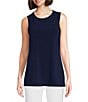 Color:Navy - Image 1 - Crepe Luxe Sleeveless Round Neck Tank