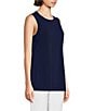 Color:Navy - Image 3 - Crepe Luxe Sleeveless Round Neck Tank