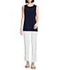 Color:Navy - Image 5 - Crepe Luxe Sleeveless Round Neck Tank