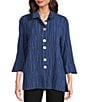 Ali Miles Crinkle Woven Abstract Stripe Wire Collar 3/4 Sleeve Button Front Tunic, Color:Indigo Blue - Image 1