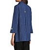 Ali Miles Crinkle Woven Abstract Stripe Wire Collar 3/4 Sleeve Button Front Tunic, Color:Indigo Blue - Image 4