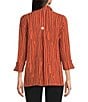 Ali Miles Crinkle Woven Abstract Stripe Wire Collar 3/4 Sleeve Button Front Tunic, Color:Spice - Image 2