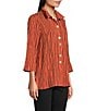 Ali Miles Crinkle Woven Abstract Stripe Wire Collar 3/4 Sleeve Button Front Tunic, Color:Spice - Image 3