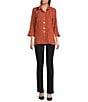 Ali Miles Crinkle Woven Abstract Stripe Wire Collar 3/4 Sleeve Button Front Tunic, Color:Spice - Image 5