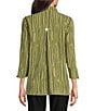 Ali Miles Crinkle Woven Abstract Stripe Wire Collar 3/4 Sleeve Button Front Tunic, Color:Soft Olive - Image 2