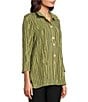 Ali Miles Crinkle Woven Abstract Stripe Wire Collar 3/4 Sleeve Button Front Tunic, Color:Soft Olive - Image 3