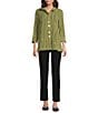 Ali Miles Crinkle Woven Abstract Stripe Wire Collar 3/4 Sleeve Button Front Tunic, Color:Soft Olive - Image 5
