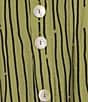 Ali Miles Crinkle Woven Abstract Stripe Wire Collar 3/4 Sleeve Button Front Tunic, Color:Soft Olive - Image 6