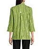 Ali Miles Crinkle Woven Abstract Stripe Wire Collar 3/4 Sleeve Button Front Tunic, Color:Soft Lime - Image 2