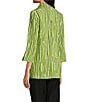 Ali Miles Crinkle Woven Abstract Stripe Wire Collar 3/4 Sleeve Button Front Tunic, Color:Soft Lime - Image 4