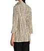 Ali Miles Crinkle Woven Abstract Stripe Wire Collar 3/4 Sleeve Button Front Tunic, Color:Khaki - Image 4
