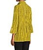 Ali Miles Crinkle Woven Abstract Stripe Wire Collar 3/4 Sleeve Button Front Tunic, Color:Citron - Image 4