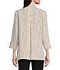 Color:Natural - Image 2 - Abstract Striped Print Crinkled Woven Wire Collar 3/4 Sleeve Tunic
