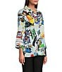 Color:Multi - Image 3 - Doodle Print Woven Point Collar 3/4 Sleeve Button-Front Tunic